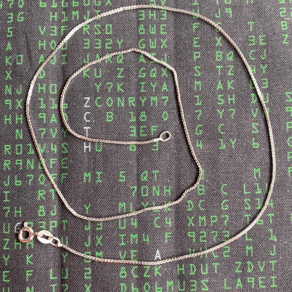 Thin Square Chainlink Sterling Silver Necklace. 18”
